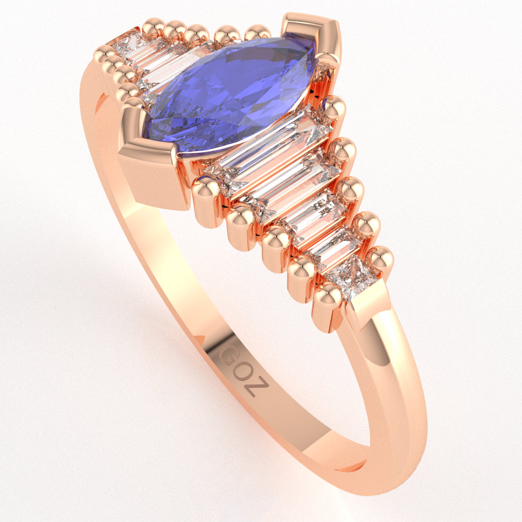 Tanzanite Lab-Grown Diamond Dainty Engagement Ring In 10k Rose Gold