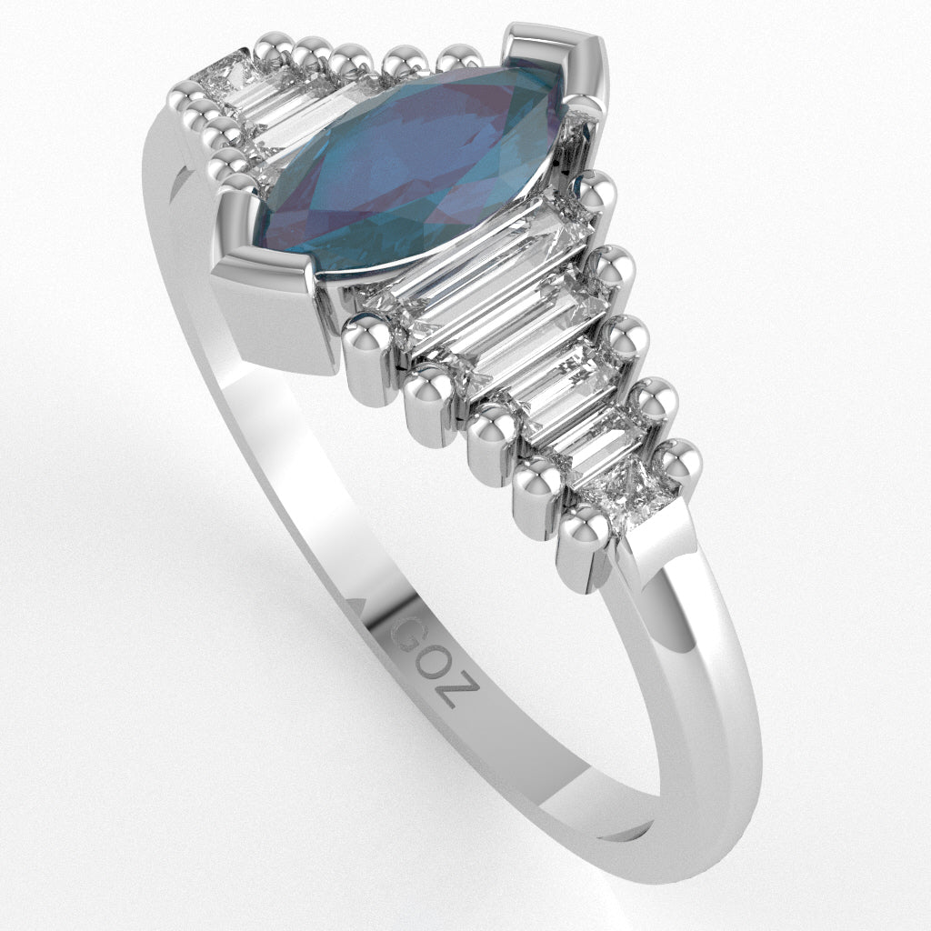 Lab-Created Alexandrite Lab-Grown Diamond Dainty Engagement Ring In 10k White Gold