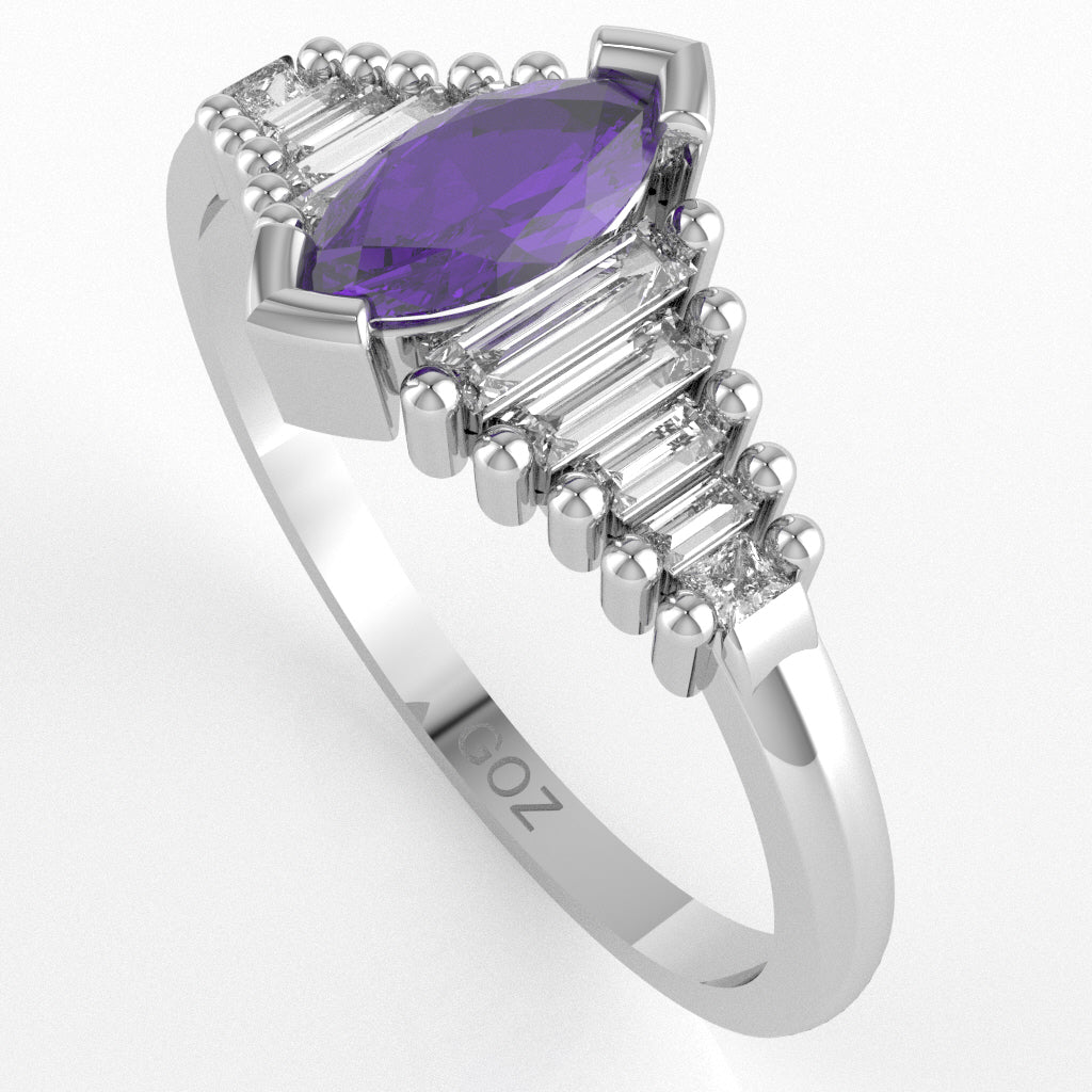 Amethyst Lab-Grown Diamond Dainty Engagement Ring In 10k White Gold