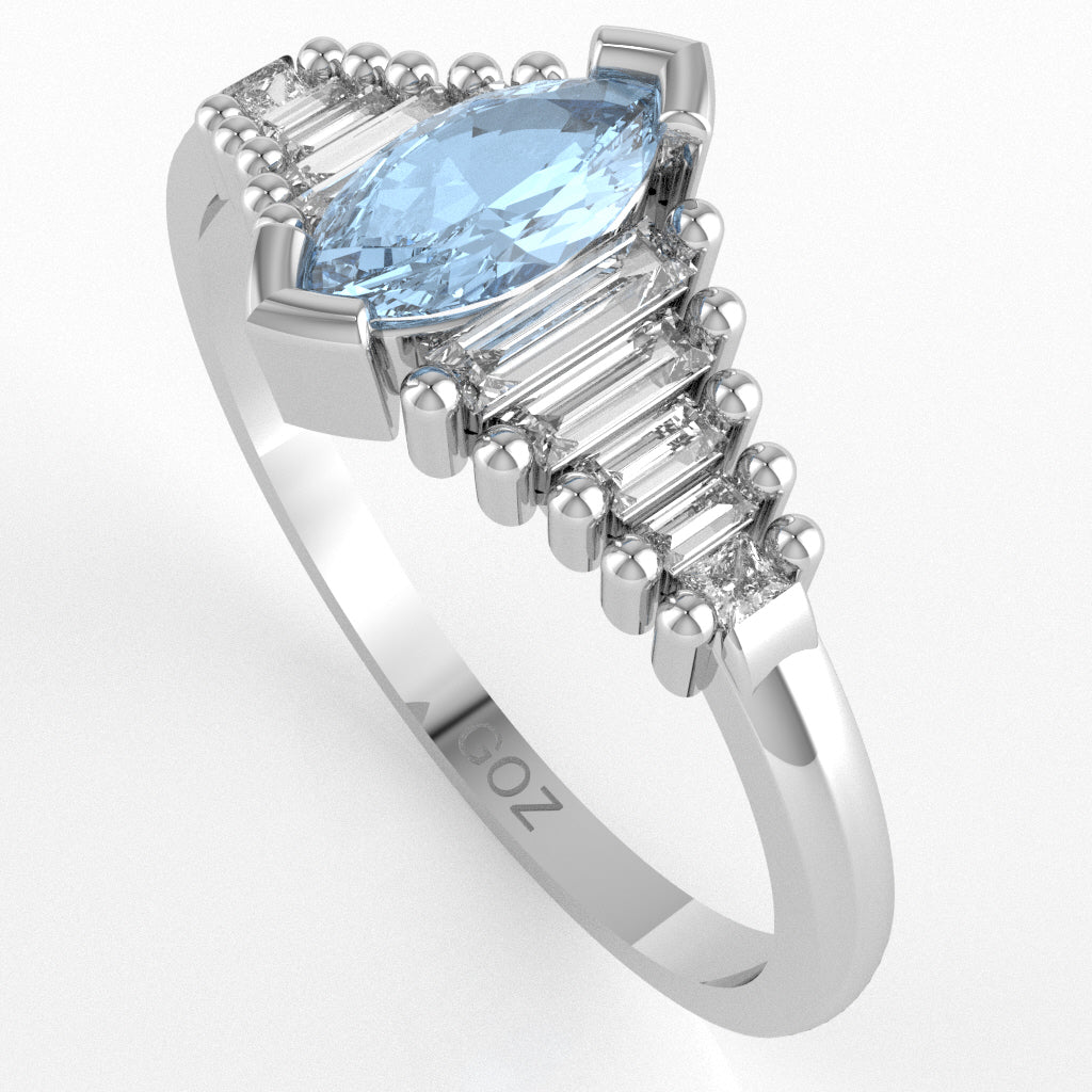 Aquamarine Lab-Grown Diamond Dainty Engagement Ring In 10k White Gold
