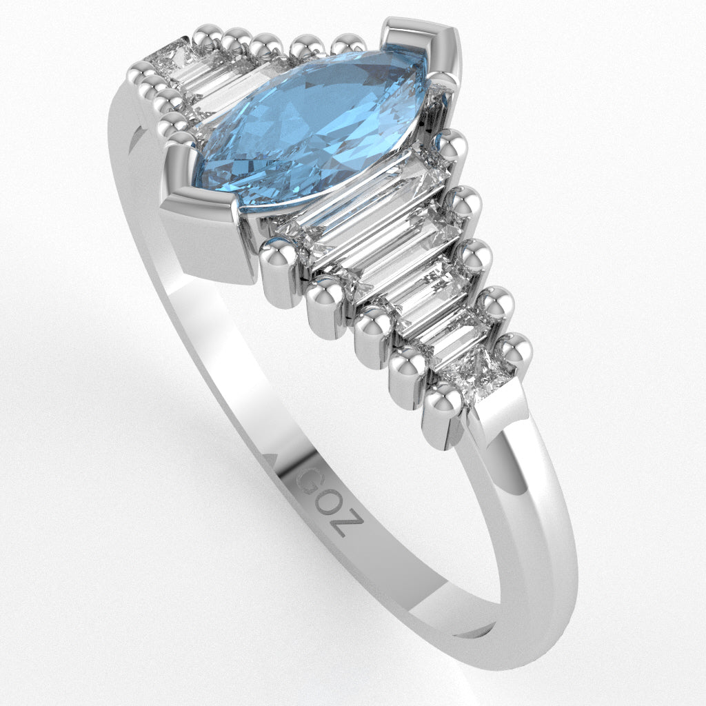 Blue Topaz Lab-Grown Diamond Dainty Engagement Ring In 14k White Gold