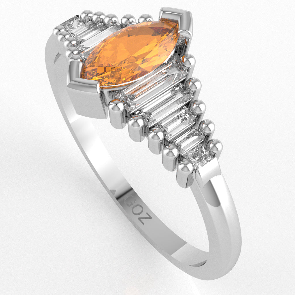 Citrine Lab-Grown Diamond Dainty Engagement Ring In 10k White Gold