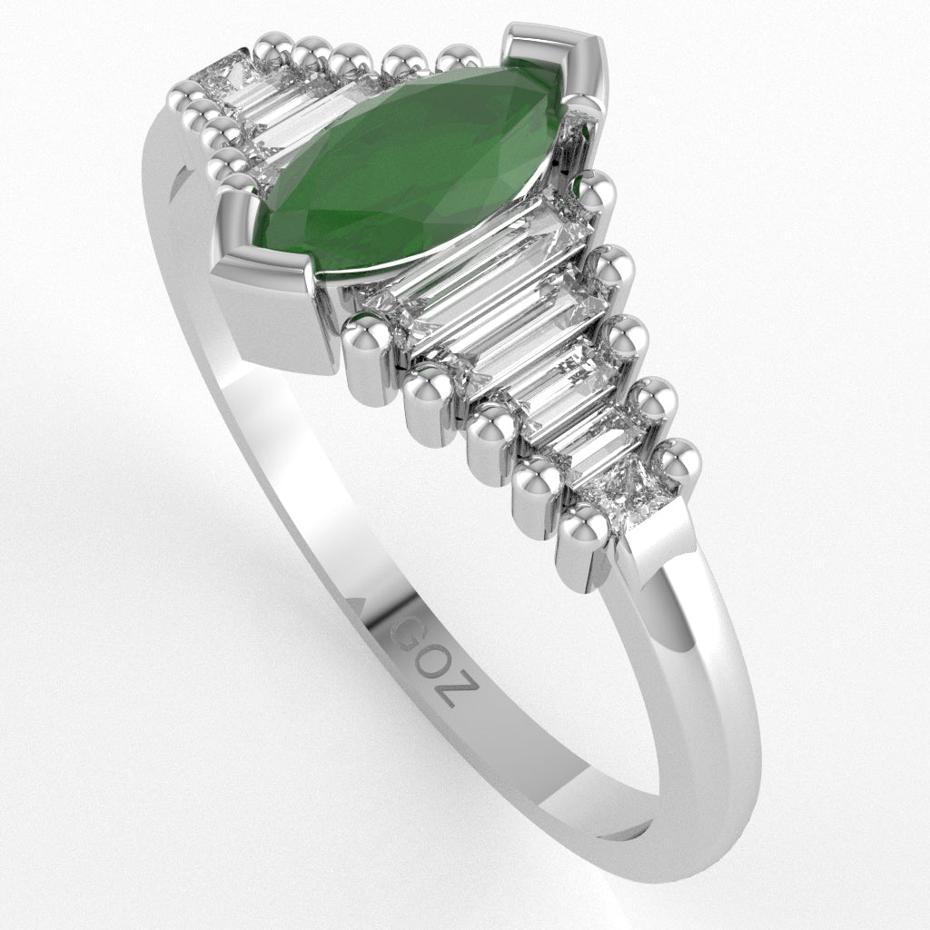 Emerald Lab-Grown Diamond Dainty Engagement Ring In 10k White Gold