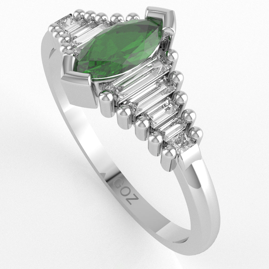 Lab-Created Emerald Lab-Grown Diamond Dainty Engagement Ring In 14k White Gold