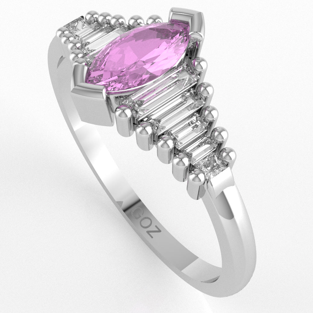Lab-Created Pink Sapphire Lab-Grown Diamond Dainty Engagement Ring In 14k White Gold