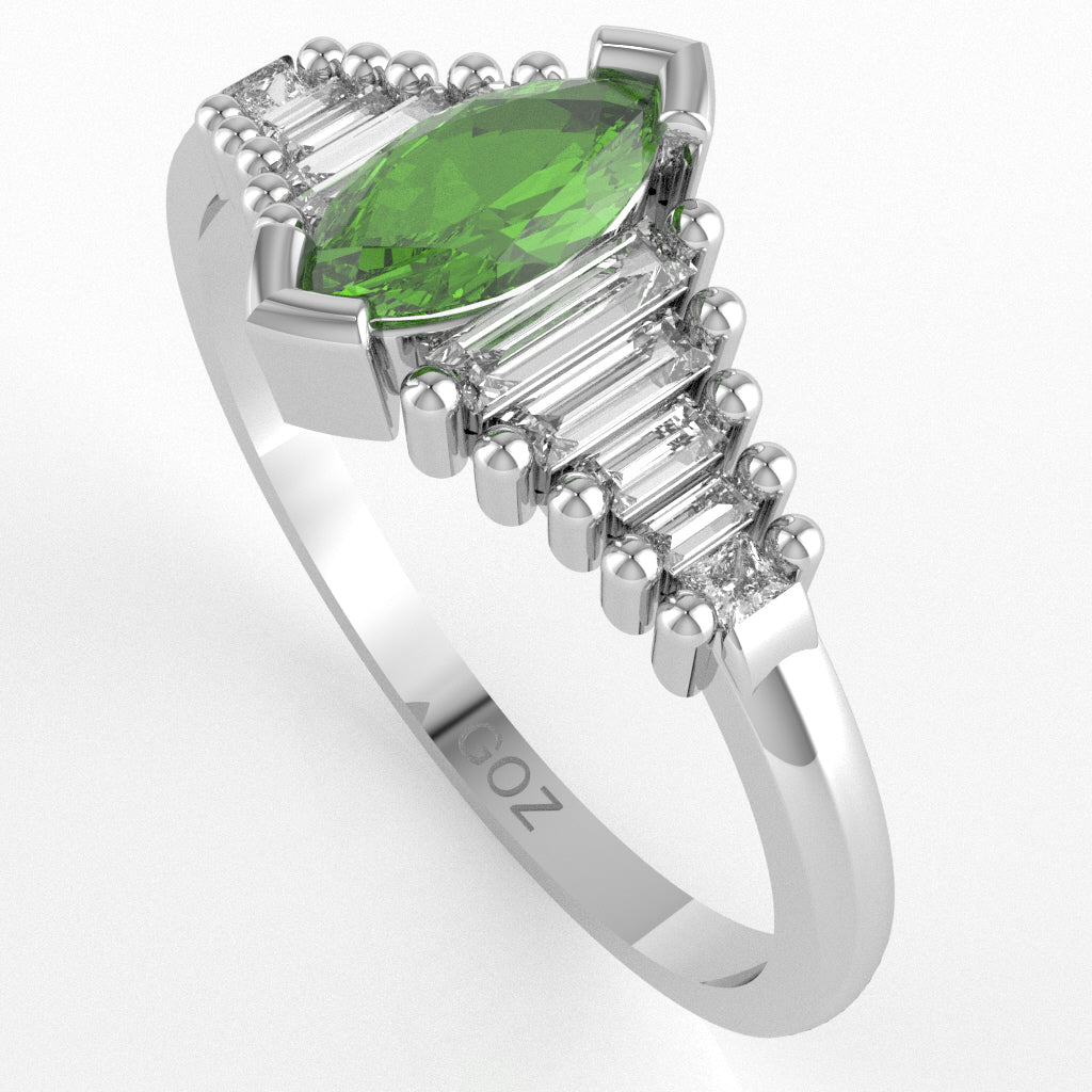 Peridot Lab-Grown Diamond Dainty Engagement Ring In 10k White Gold