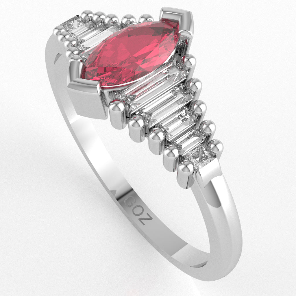 Pink Tourmaline Lab-Grown Diamond Dainty Engagement Ring In 10k White Gold