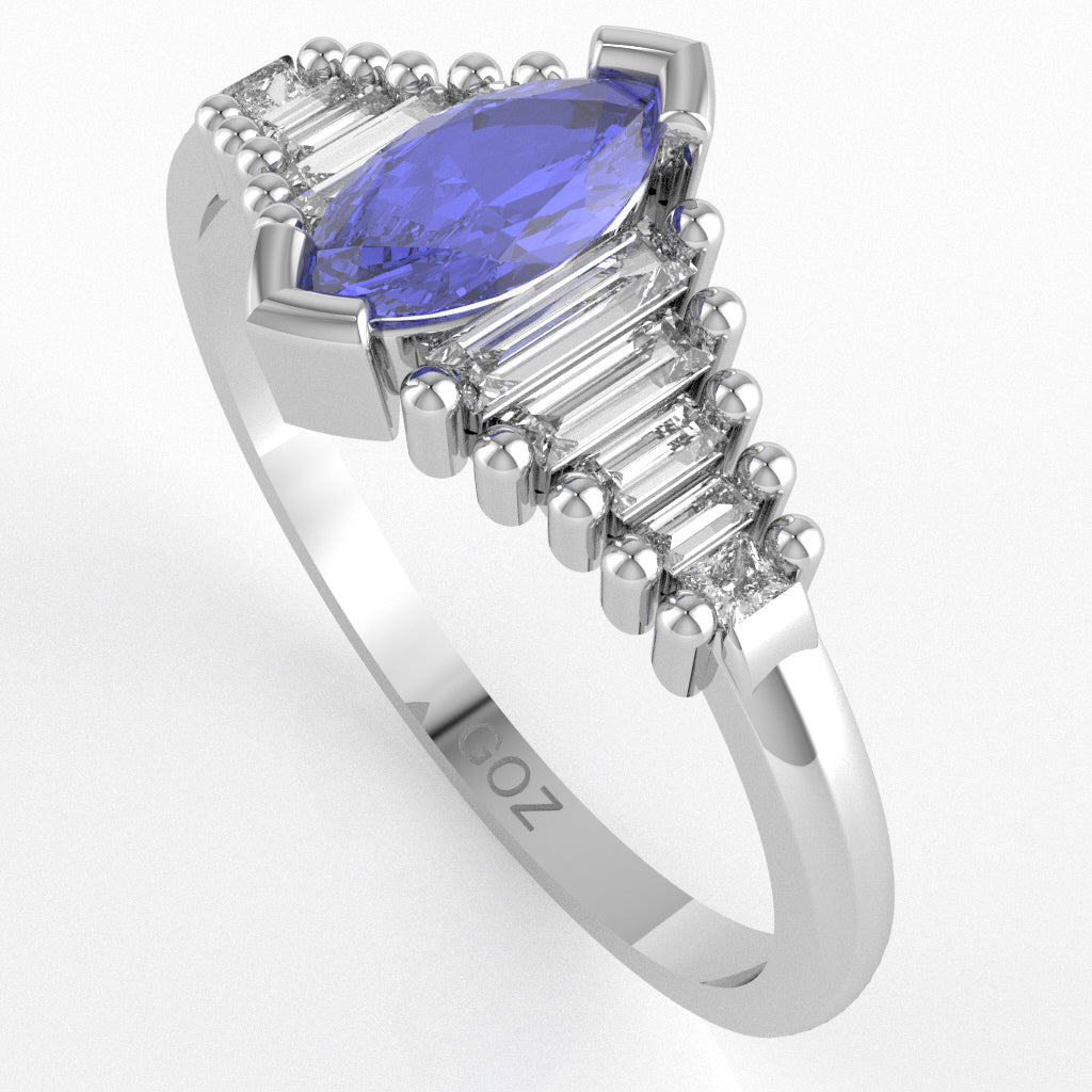 Tanzanite Lab-Grown Diamond Dainty Engagement Ring In 14k White Gold