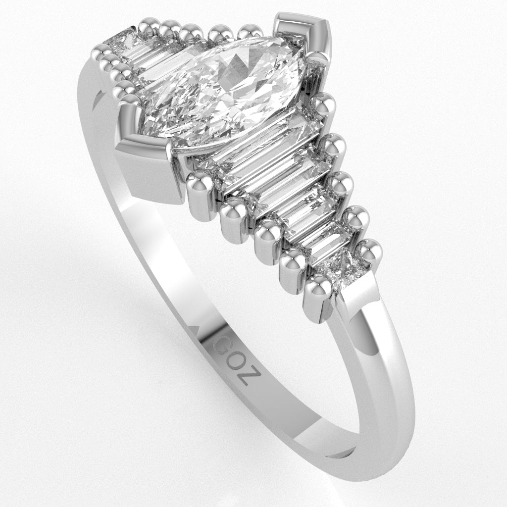 White Topaz Lab-Grown Diamond Dainty Engagement Ring In 14k White Gold