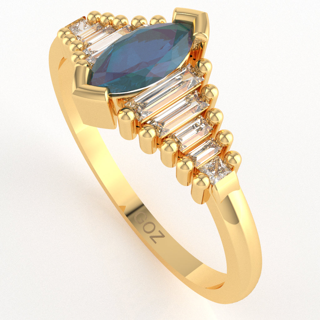 Lab-Created Alexandrite Lab-Grown Diamond Dainty Engagement Ring In 14k Yellow Gold