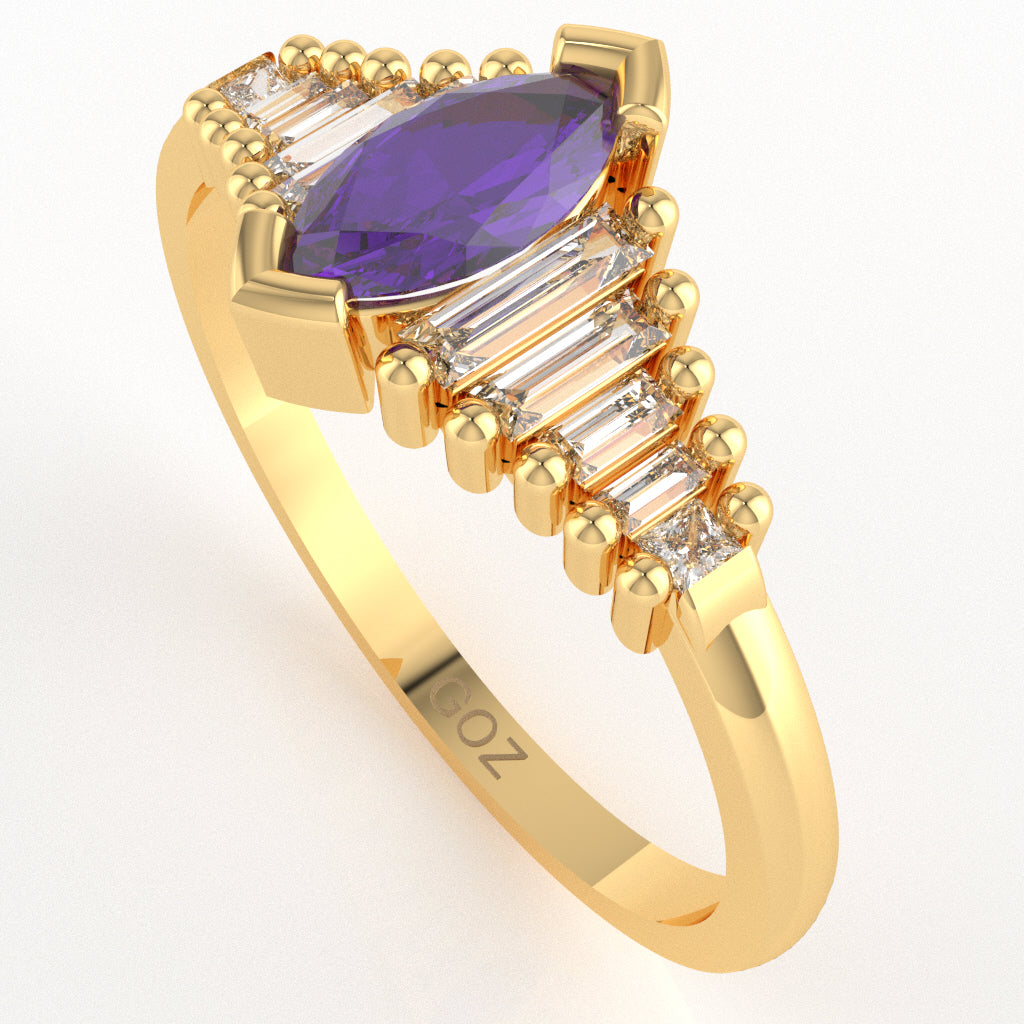 Amethyst Lab-Grown Diamond Dainty Engagement Ring In 10k Yellow Gold