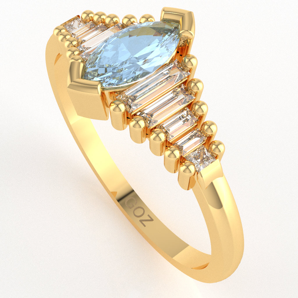 Aquamarine Lab-Grown Diamond Dainty Engagement Ring In 14k Yellow Gold