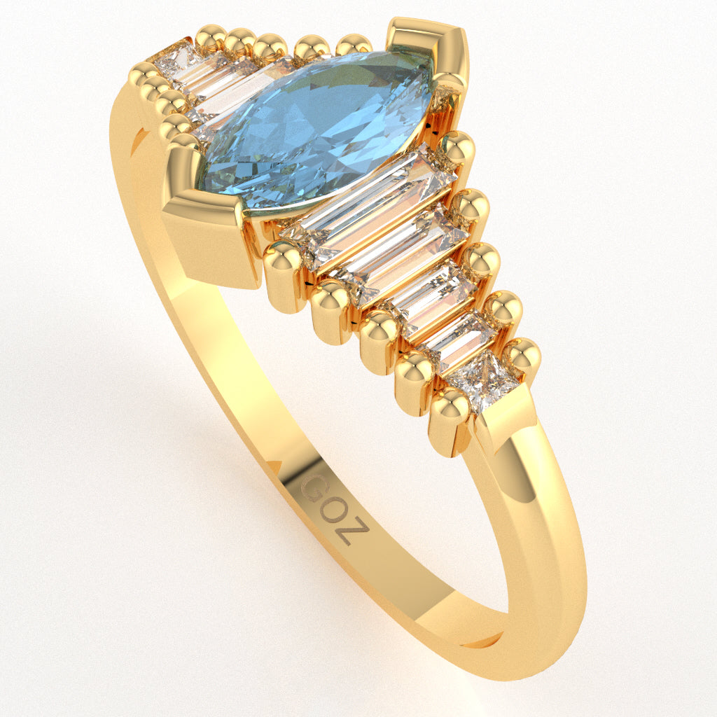 Blue Topaz Lab-Grown Diamond Dainty Engagement Ring In 10k Yellow Gold