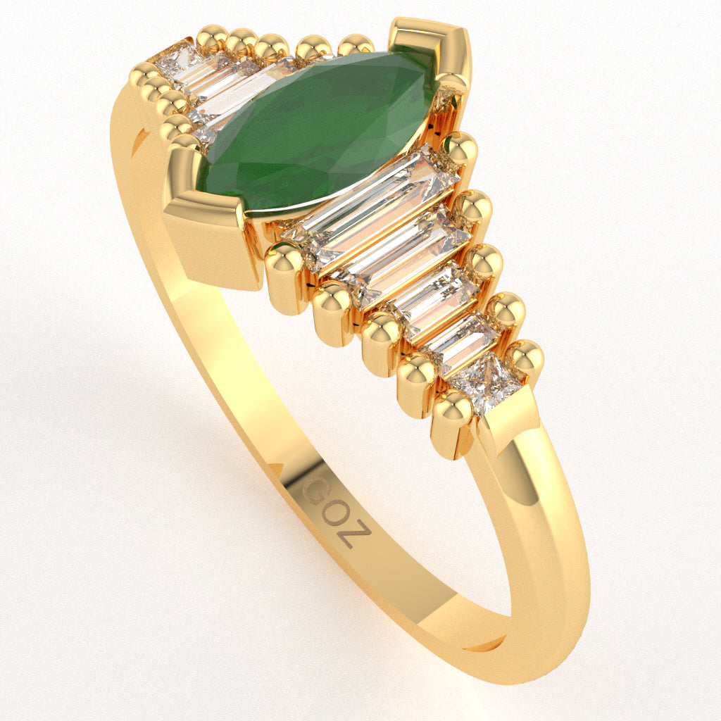 Emerald Lab-Grown Diamond Dainty Engagement Ring In 10k Yellow Gold