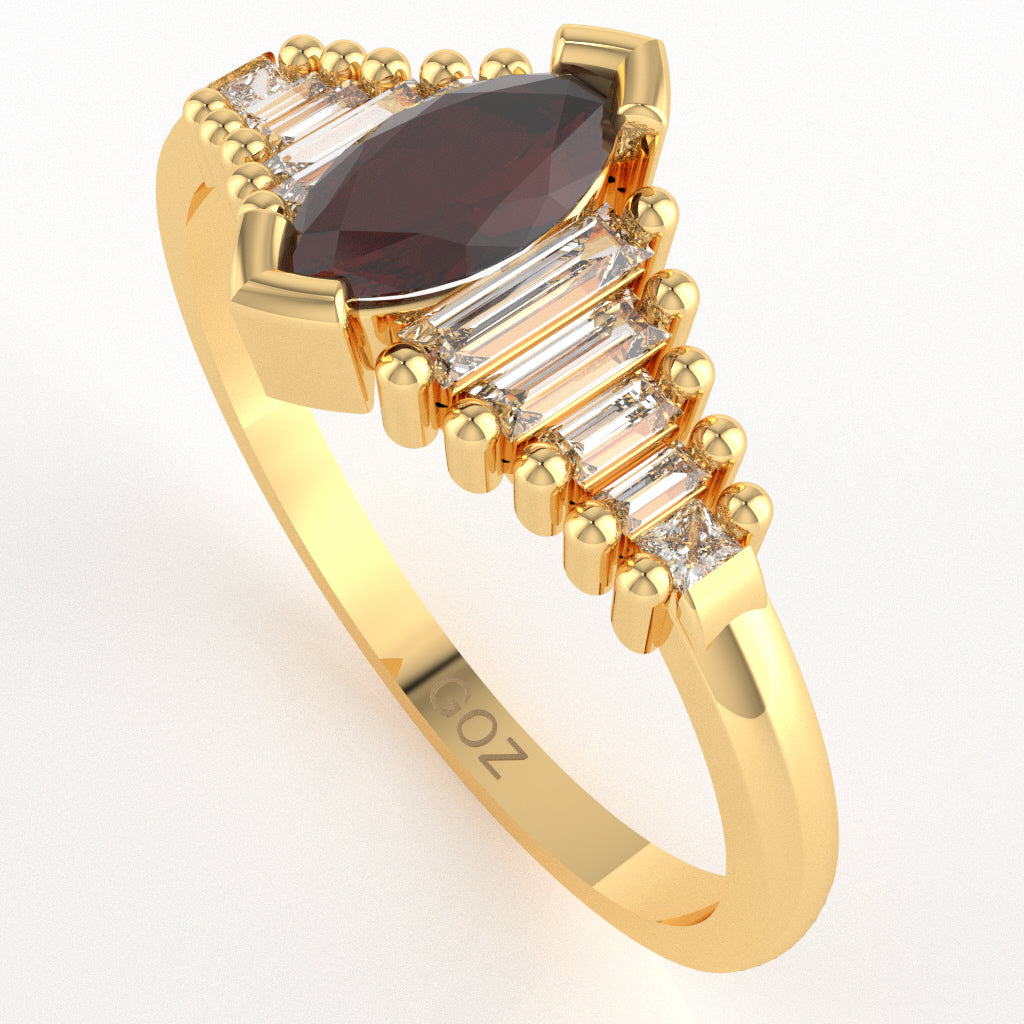 Garnet Lab-Grown Diamond Dainty Engagement Ring In 14k Yellow Gold