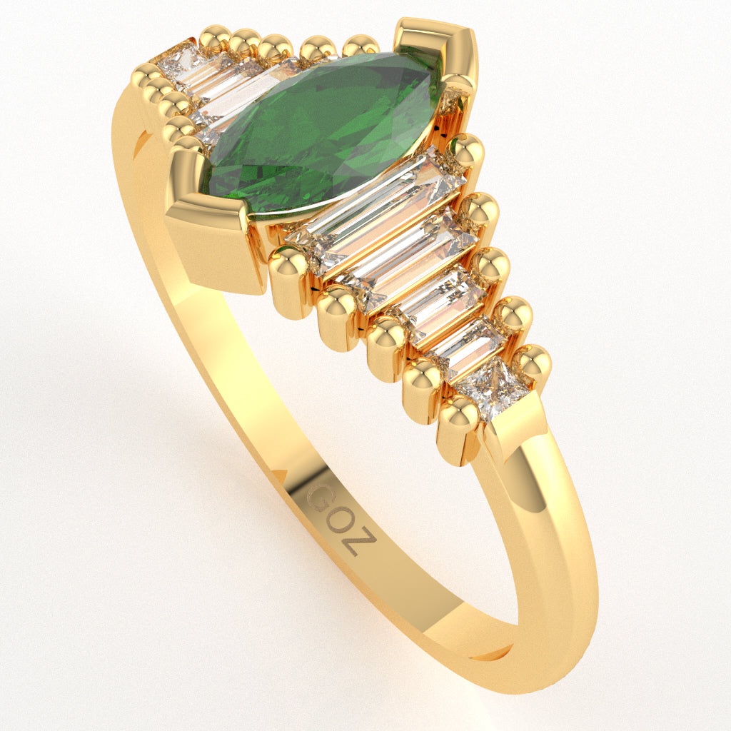 Lab-Created Emerald Lab-Grown Diamond Dainty Engagement Ring In 14k Yellow Gold