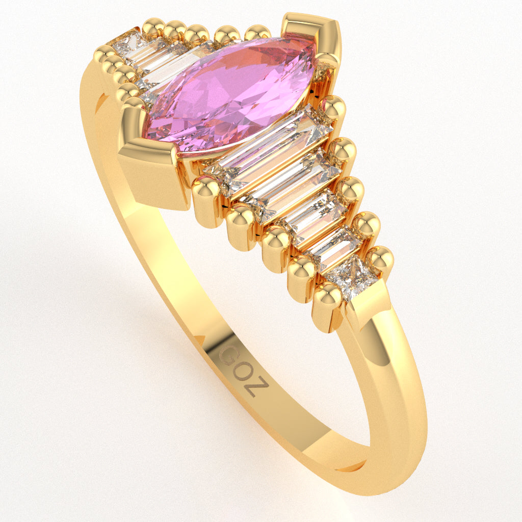 Lab-Created Pink Sapphire Lab-Grown Diamond Dainty Engagement Ring In 10k Yellow Gold