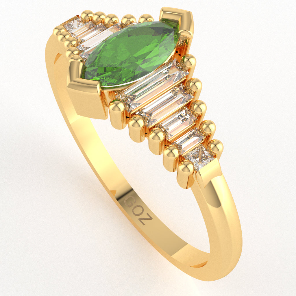 Peridot Lab-Grown Diamond Dainty Engagement Ring In 14k Yellow Gold