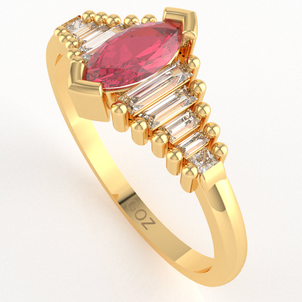 Pink Tourmaline Lab-Grown Diamond Dainty Engagement Ring In 14k Yellow Gold