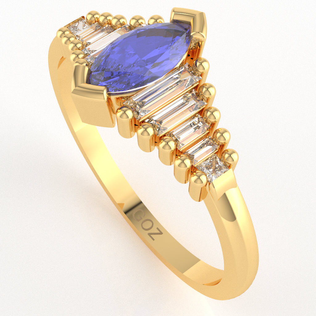Tanzanite Lab-Grown Diamond Dainty Engagement Ring In 14k Yellow Gold