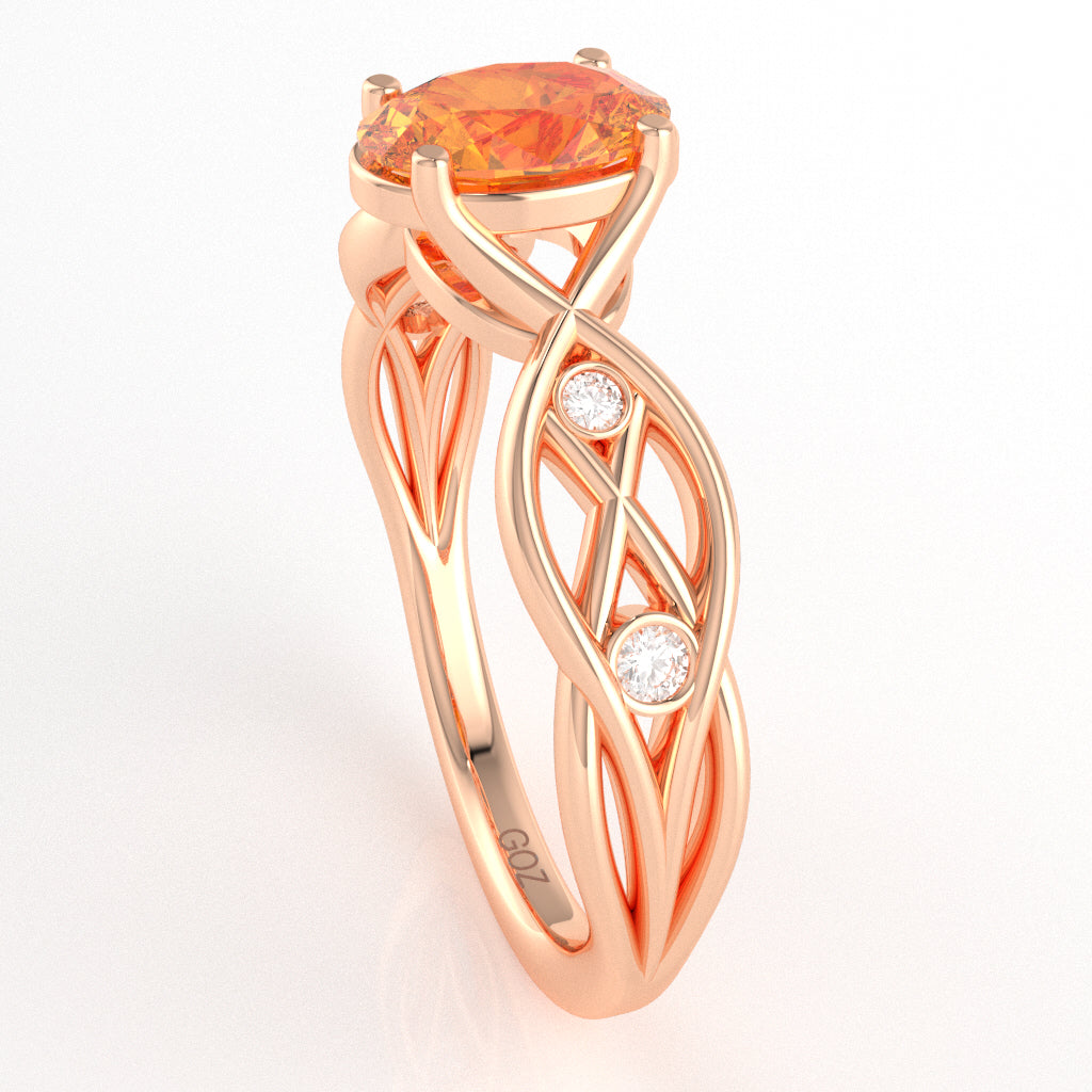 Citrine Diamond Celtic Knot Curles Ring In 14k Rose Gold
