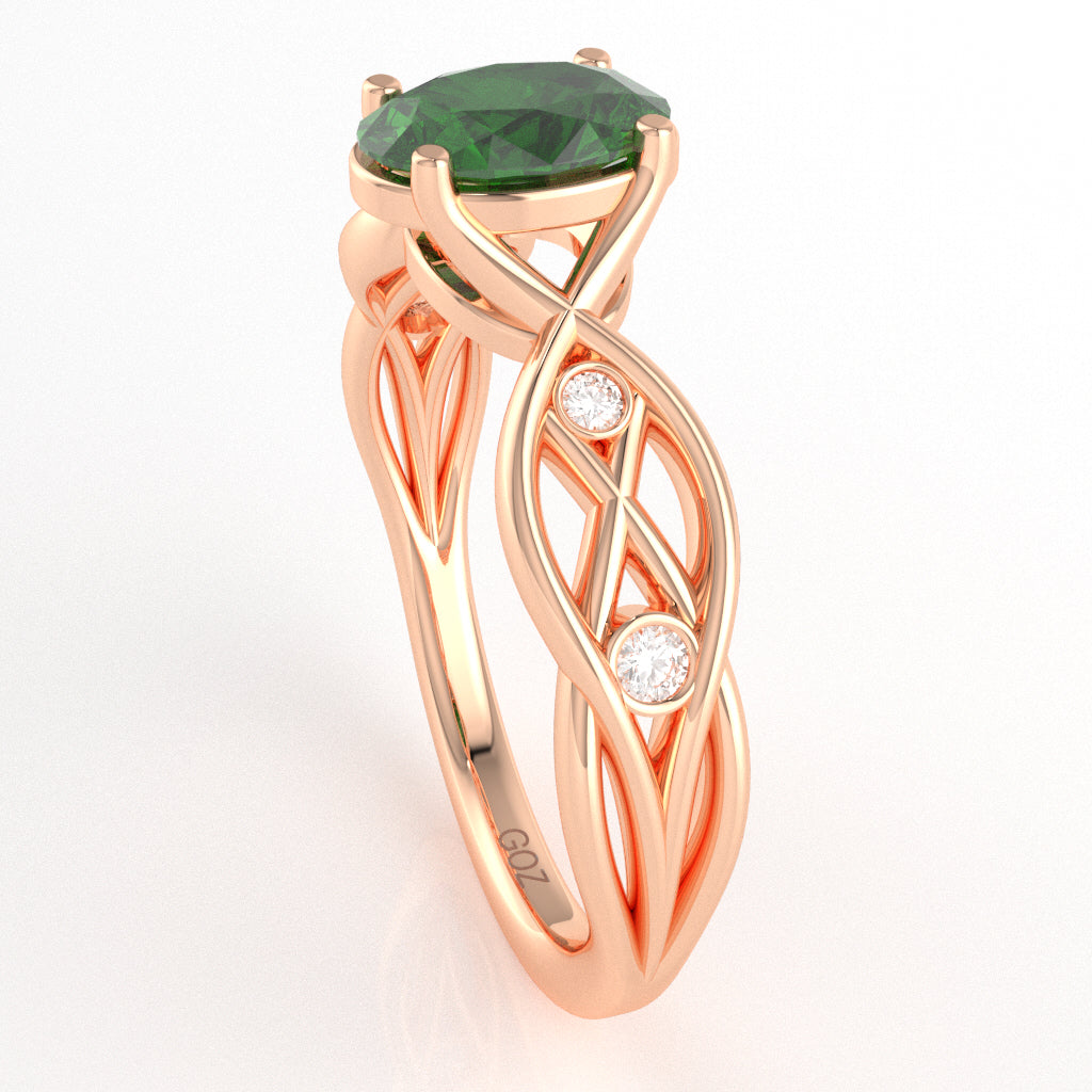 Lab-Created Emerald Diamond Celtic Knot Curles Ring In 10k Rose Gold