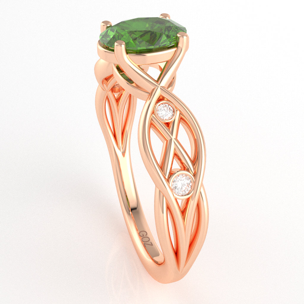 Peridot Diamond Celtic Knot Curles Ring In 14k Rose Gold