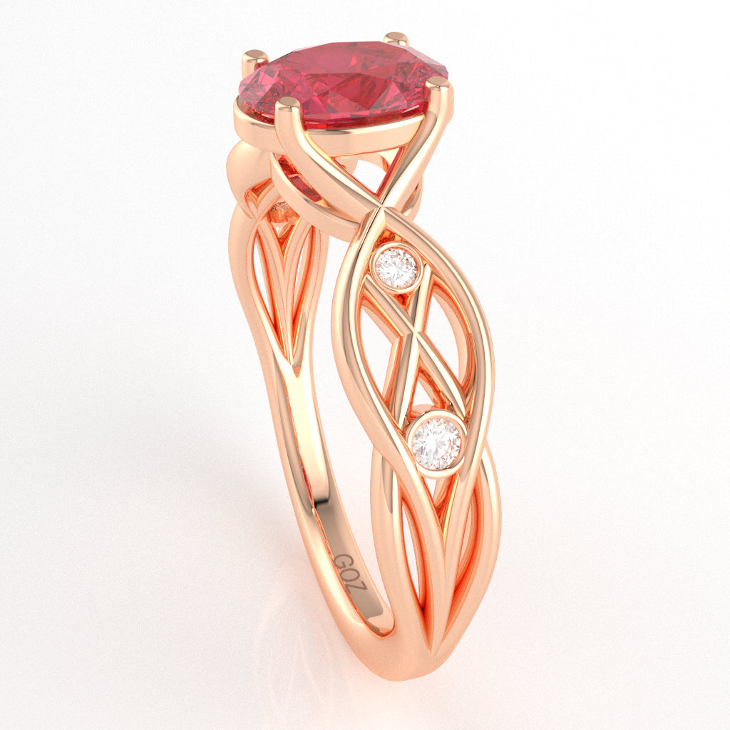 Pink Tourmaline Diamond Celtic Knot Curles Ring In 10k Rose Gold