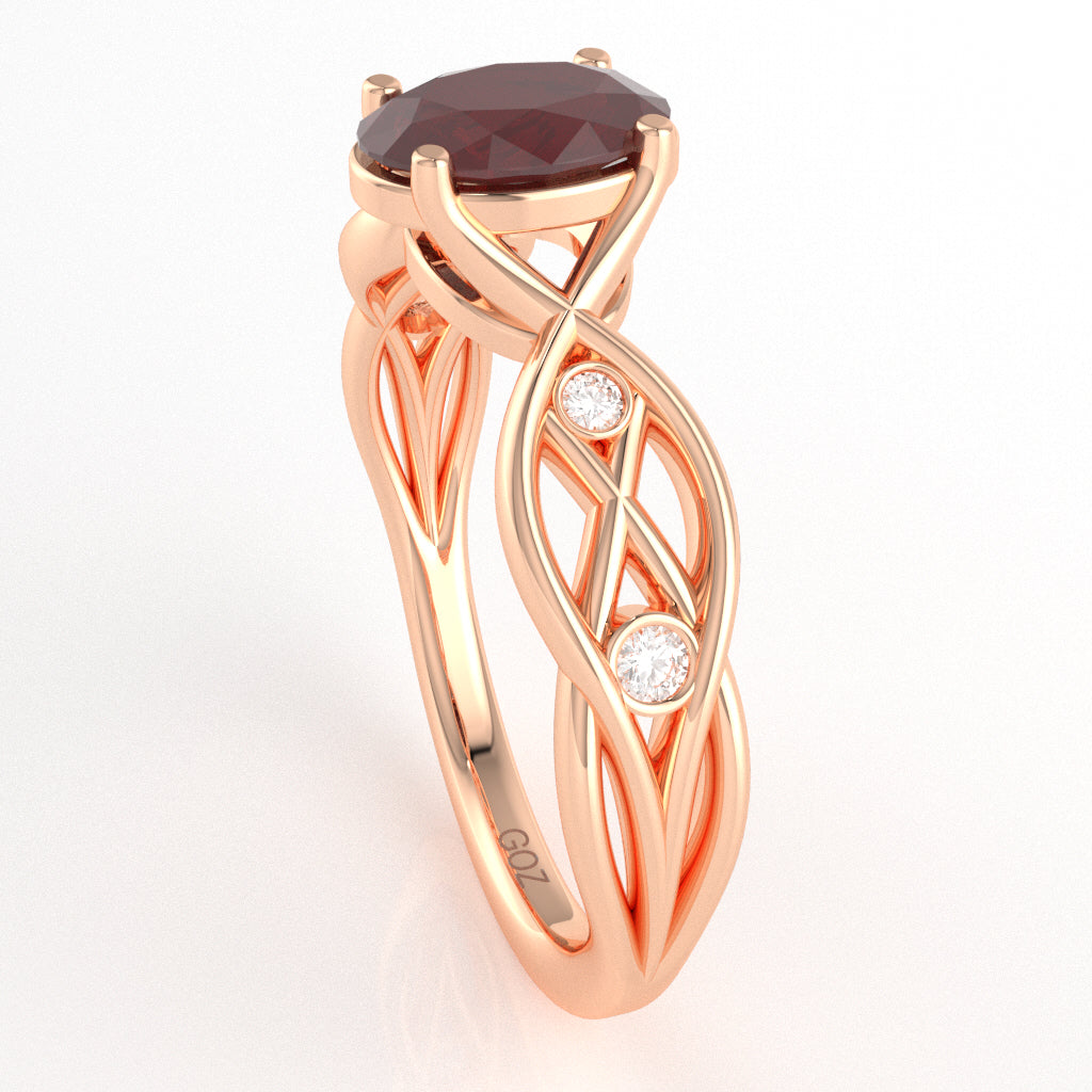Ruby Diamond Celtic Knot Curles Ring In 14k Rose Gold