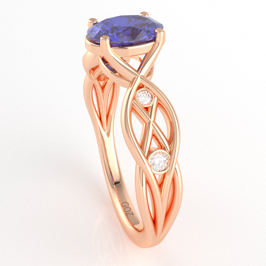 Tanzanite Diamond Celtic Knot Curles Ring In 14k Rose Gold