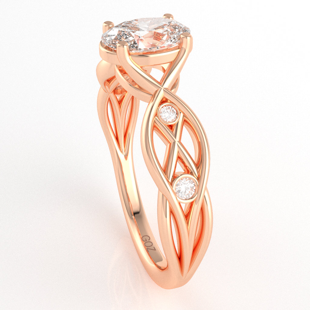 White Topaz Diamond Celtic Knot Curles Ring In 14k Rose Gold