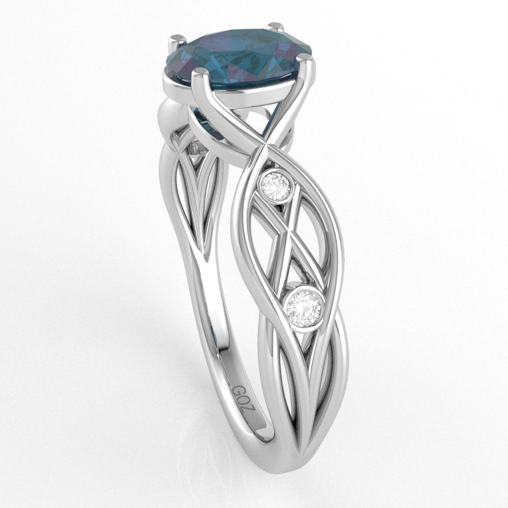 Lab-Created Alexandrite Diamond Celtic Knot Curles Ring In 10k White Gold