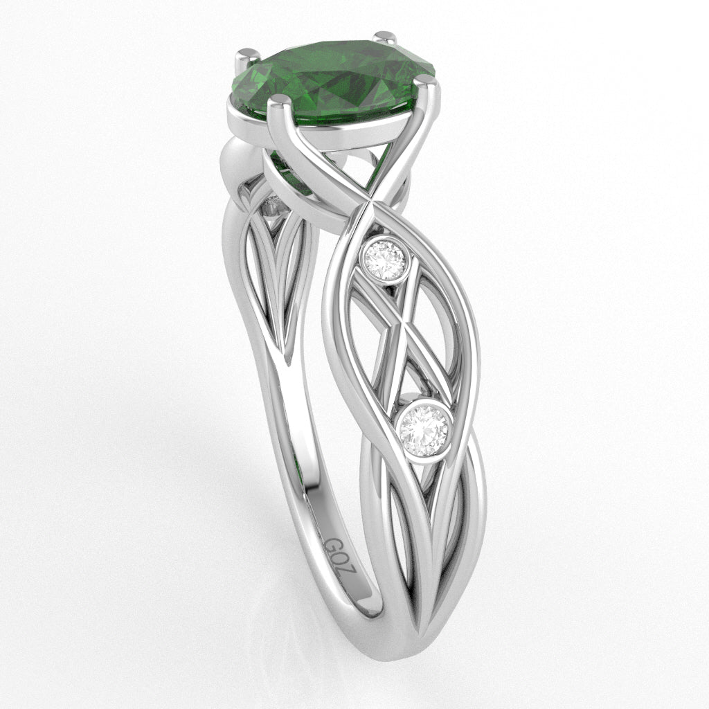 Lab-Created Emerald Diamond Celtic Knot Curles Ring In 14k White Gold