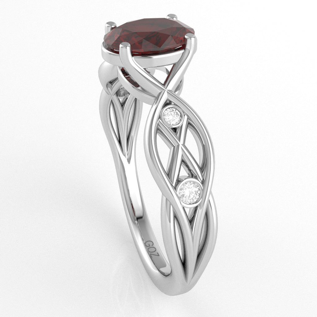 Lab-Created Ruby Diamond Celtic Knot Curles Ring In 10k White Gold