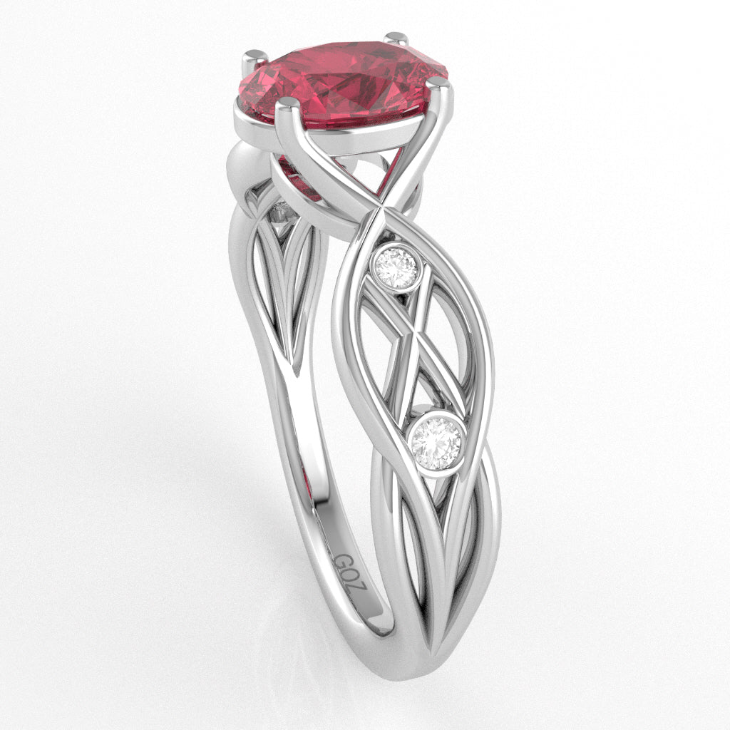 Pink Tourmaline Diamond Celtic Knot Curles Ring In 10k White Gold