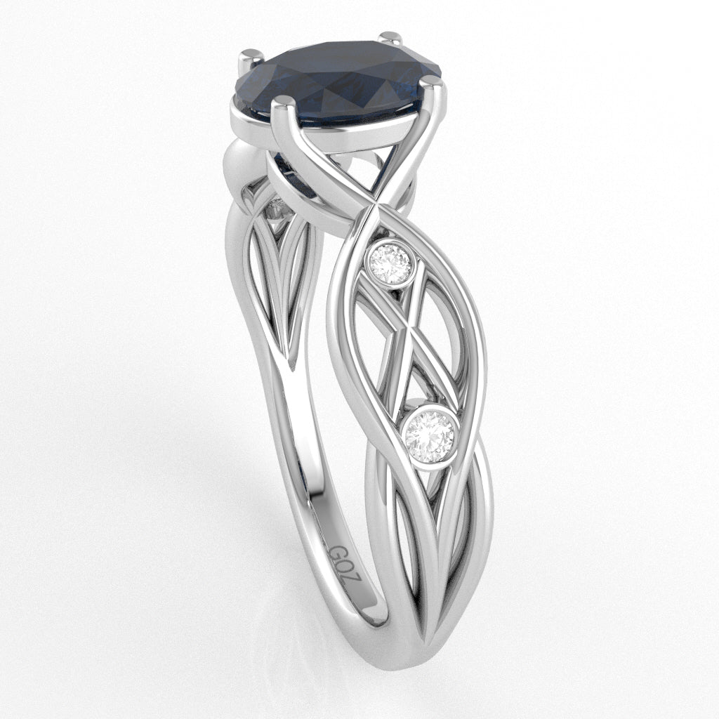 Sapphire Diamond Celtic Knot Curles Ring In 14k White Gold