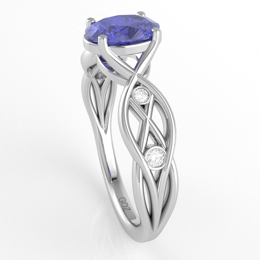 Tanzanite Diamond Celtic Knot Curles Ring In 10k White Gold