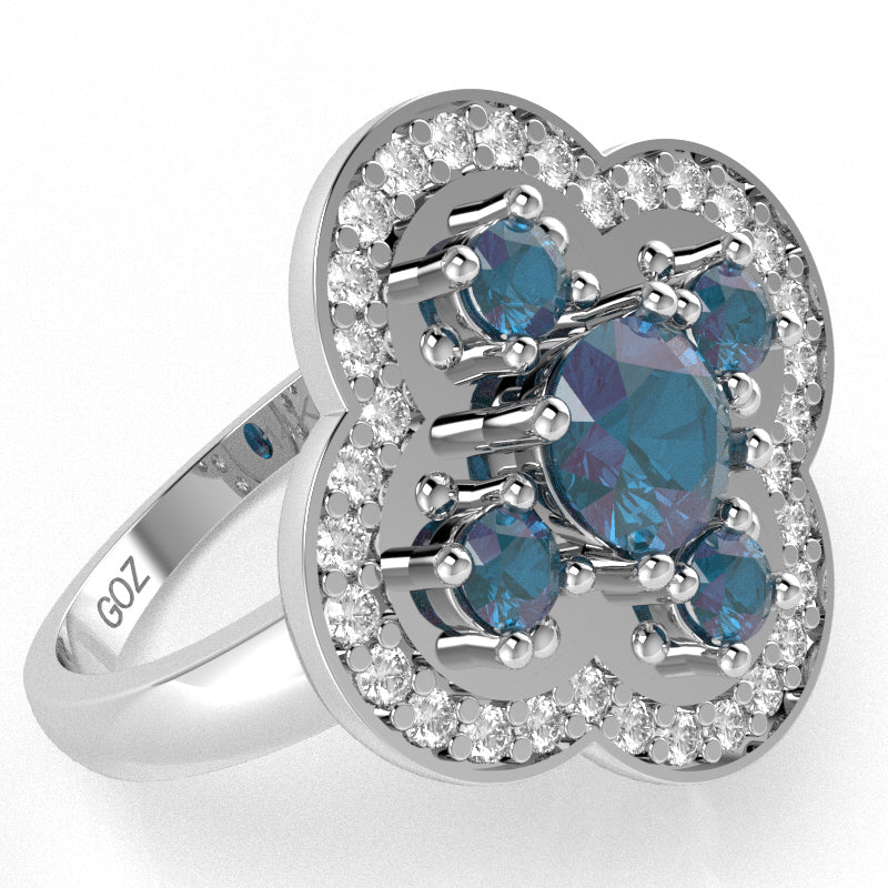 Shamrock Clover Flower Leaf Lab-Created Alexandrite Diamond Ring In 14k White Gold
