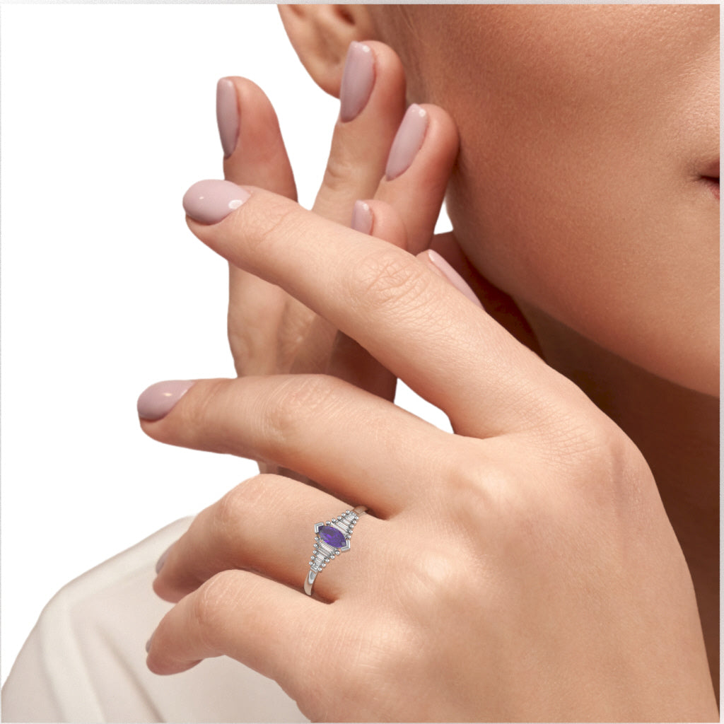 Amethyst Lab-Grown Diamond Dainty Engagement Ring In 14k White Gold