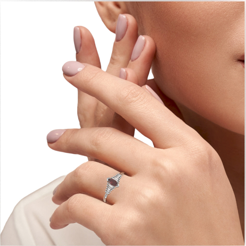 Lab-Created Ruby Lab-Grown Diamond Dainty Engagement Ring In 14k White Gold