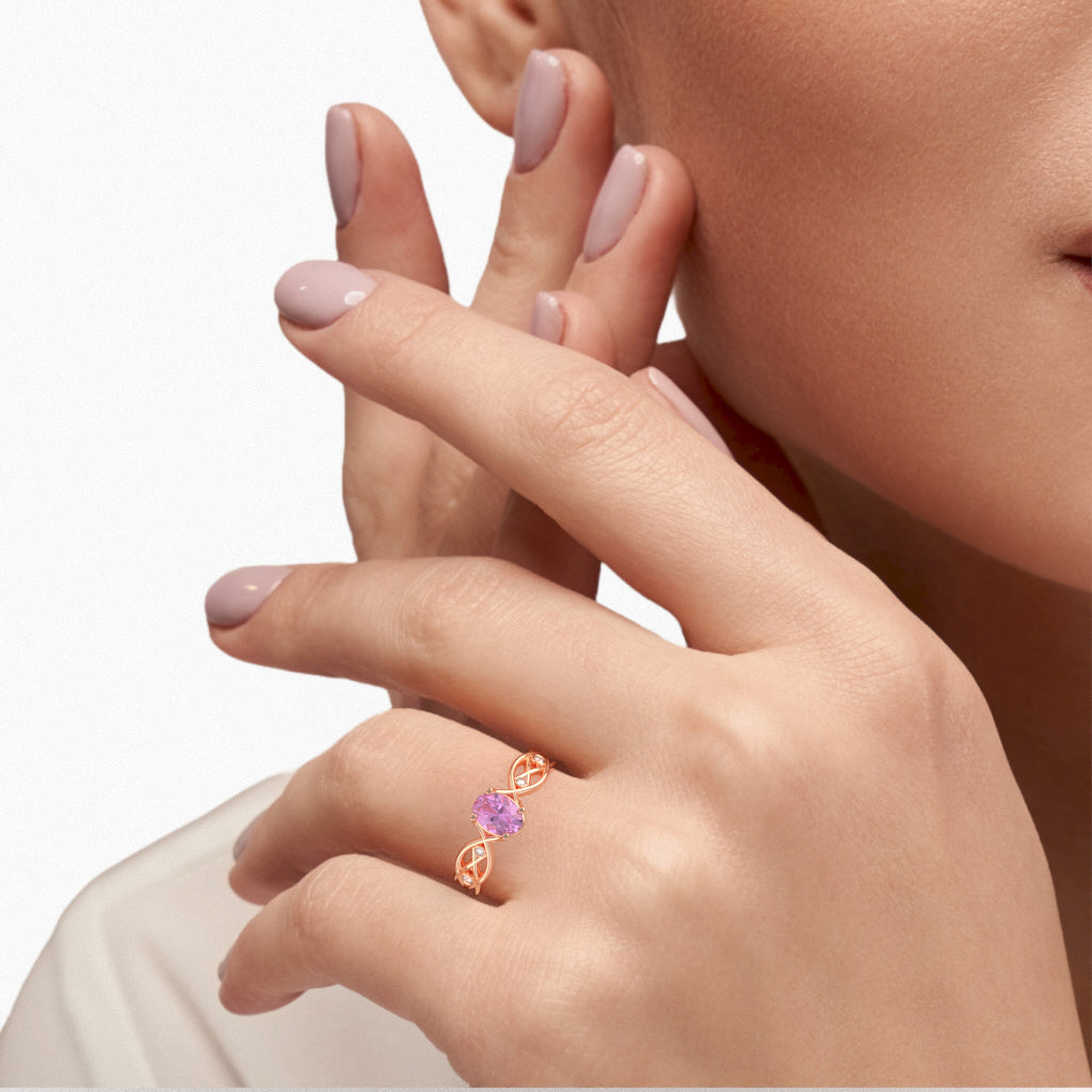 Lab-Created Pink Sapphire Diamond Celtic Knot Curles Ring In 14k Rose Gold