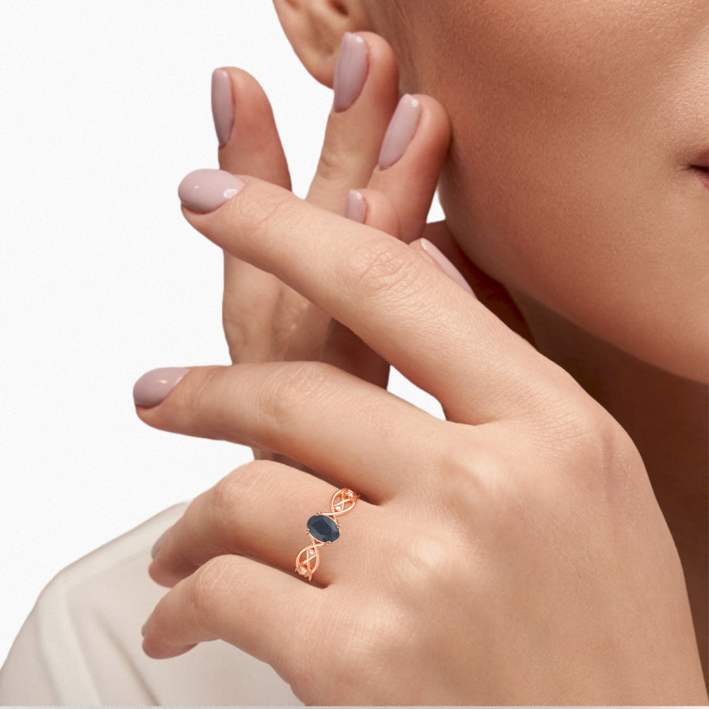 Lab-Created Sapphire Diamond Celtic Knot Curles Ring In 14k Rose Gold