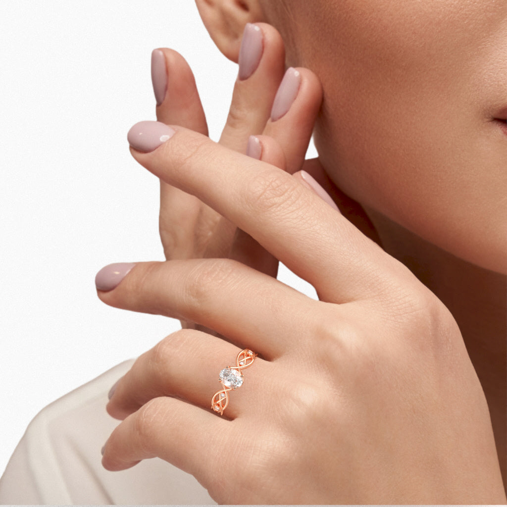 White Topaz Diamond Celtic Knot Curles Ring In 14k Rose Gold