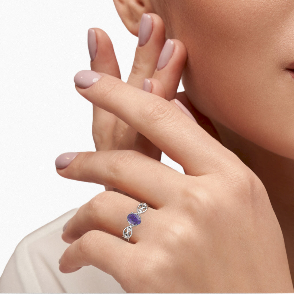 Amethyst Diamond Celtic Knot Curles Ring In 10k White Gold