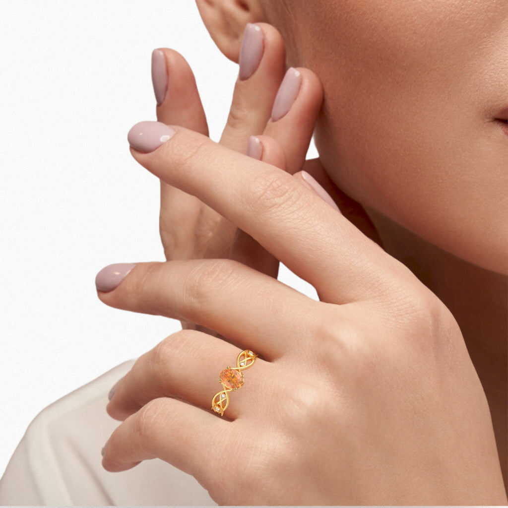 Citrine Diamond Celtic Knot Curles Ring In 14k Yellow Gold