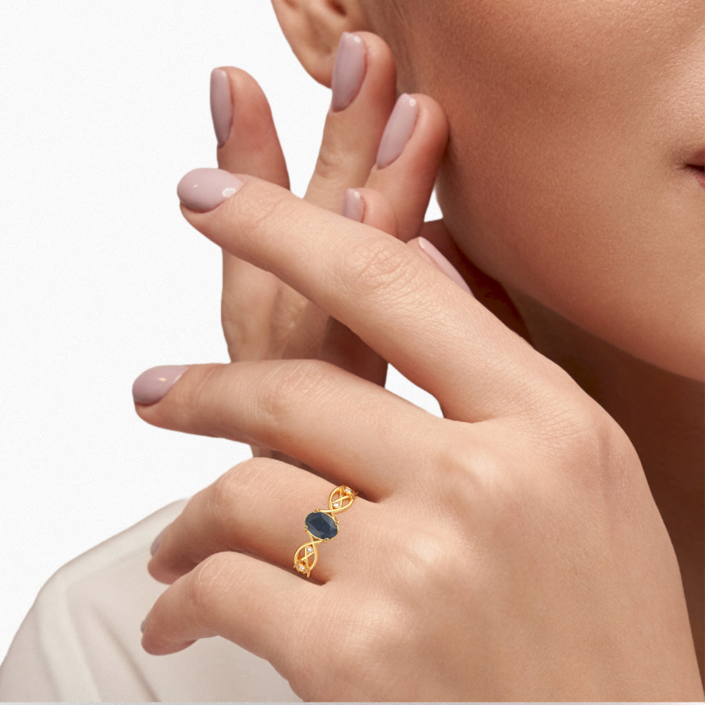 Sapphire Diamond Celtic Knot Curles Ring In 14k Yellow Gold