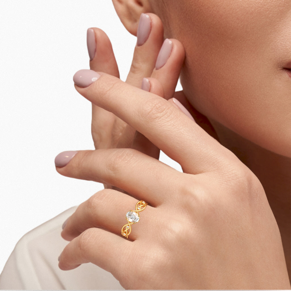 White Topaz Diamond Celtic Knot Curles Ring In 14k Yellow Gold