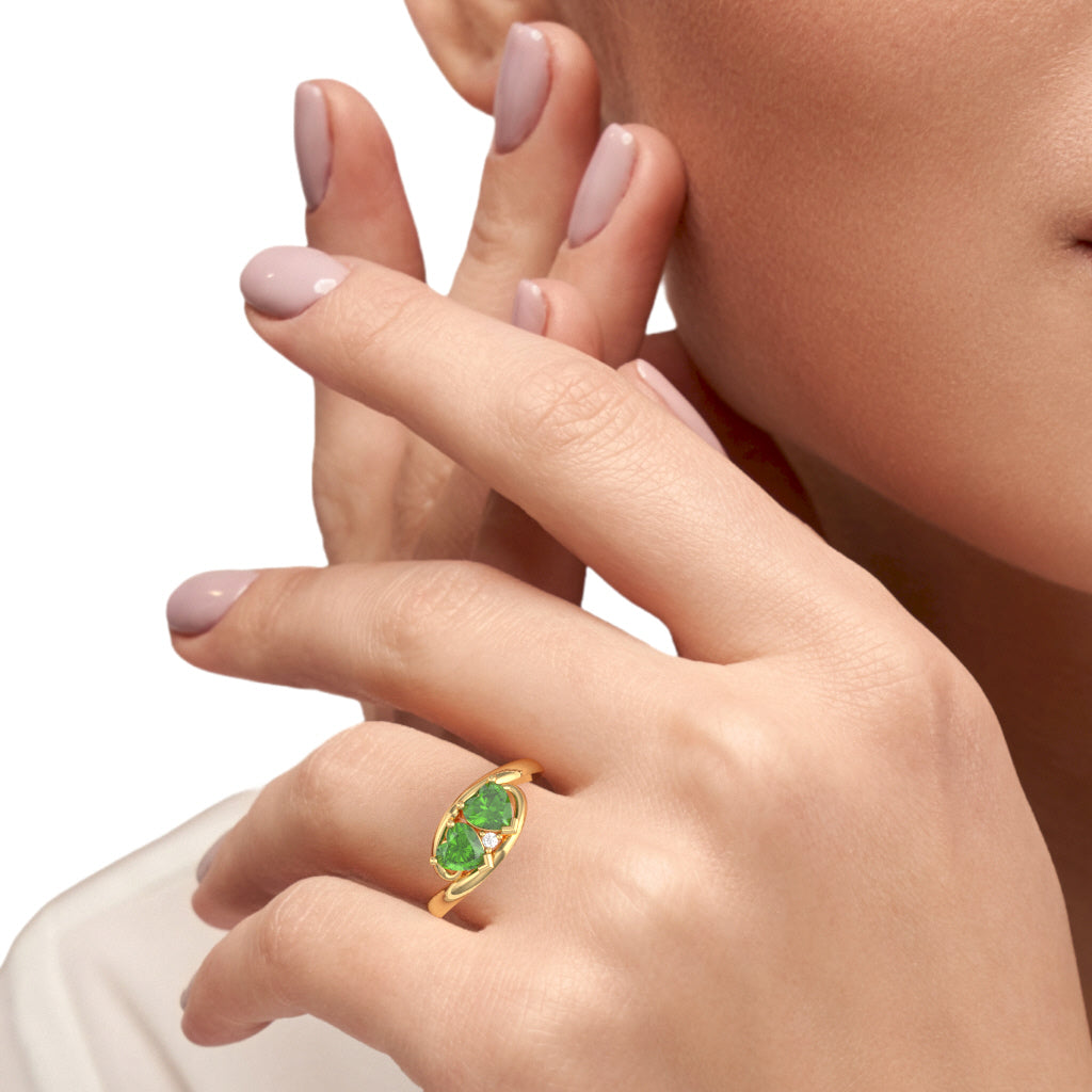 2 Hearts In Love Peridot Diamond Promise Ring In 14k Yellow Gold