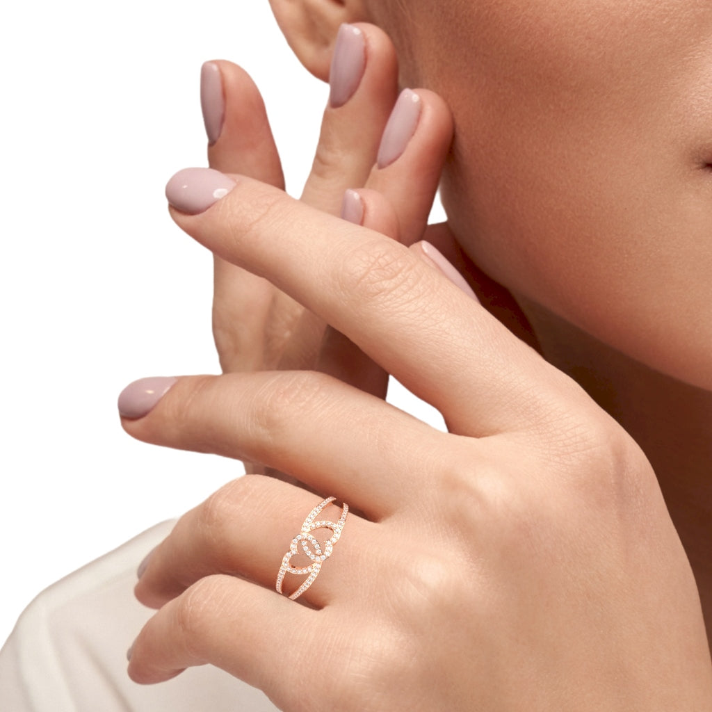 2 Hearts True Love Diamond Cocktail Ring In 14k Rose Gold