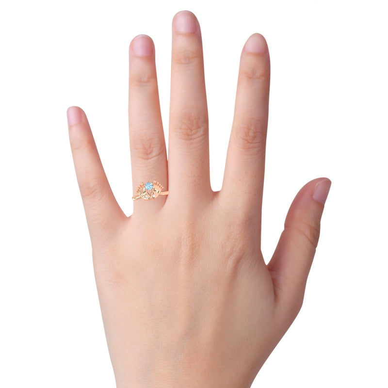 Baby Feet Aquamarine Diamond Ring In 14k Rose Gold